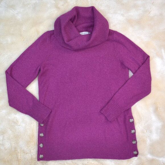 Loft Purple Turtleneck Sweater Wool Blend Tunic Sz Medium Slouchy High Neck Top - Picture 3 of 14
